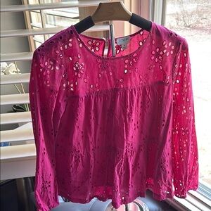 J. Crew Pink Embellished Relaxed Blouse with Bib Collar